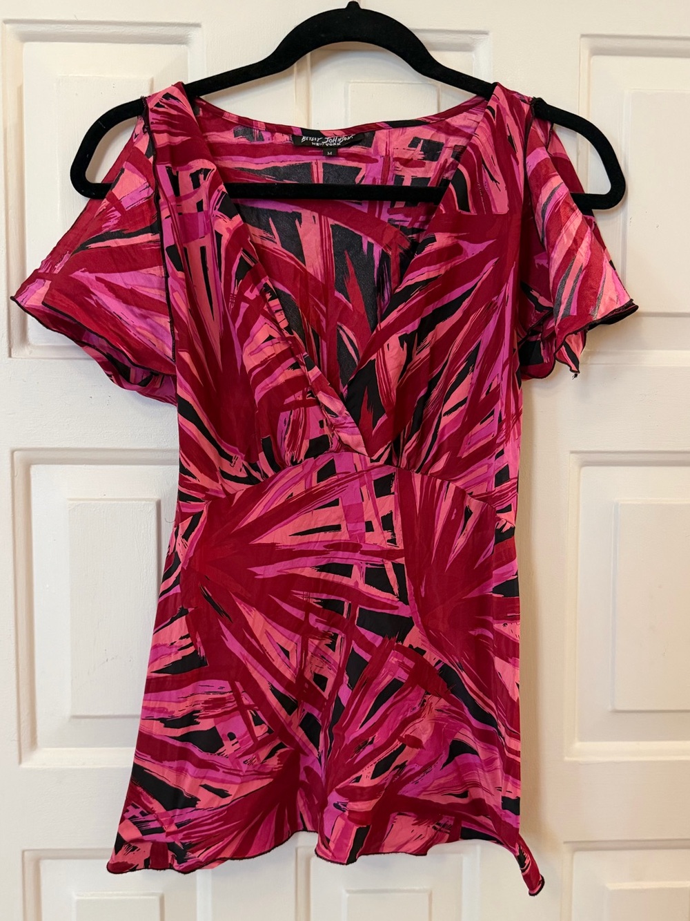 Betsey Johnson Pink & Magenta Tropical Wrap-Style Blouse